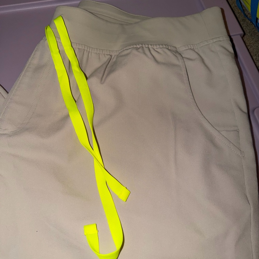 Figs tan Joggers with Neon Yellow Drawstring